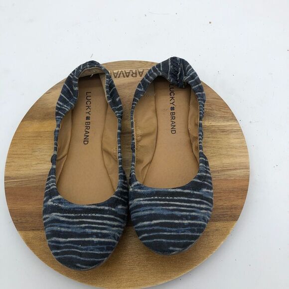 Lucky Brand Emmie Ballet Flats Womens 6 Blue Stripe Slip On Shoes Casual - Picture 4 of 9